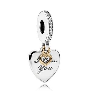 Pandora Sterling Silver + 14K Gold Love You Forever Dangle Heart Charm 792042cz